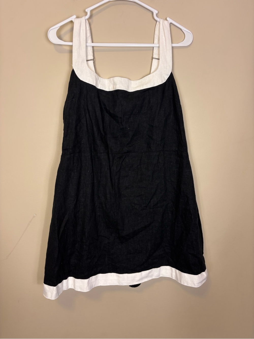 Abercrombie & Fitch Black Linen Blend Mini Dress with White Trim XL P